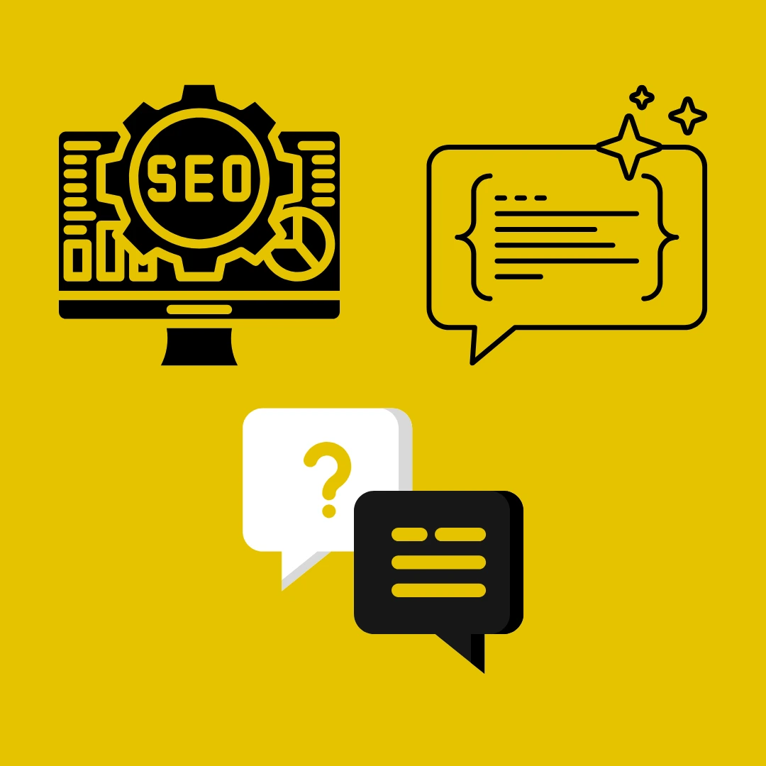 Black and White SEO, GEO and AEO icons on a yellow background