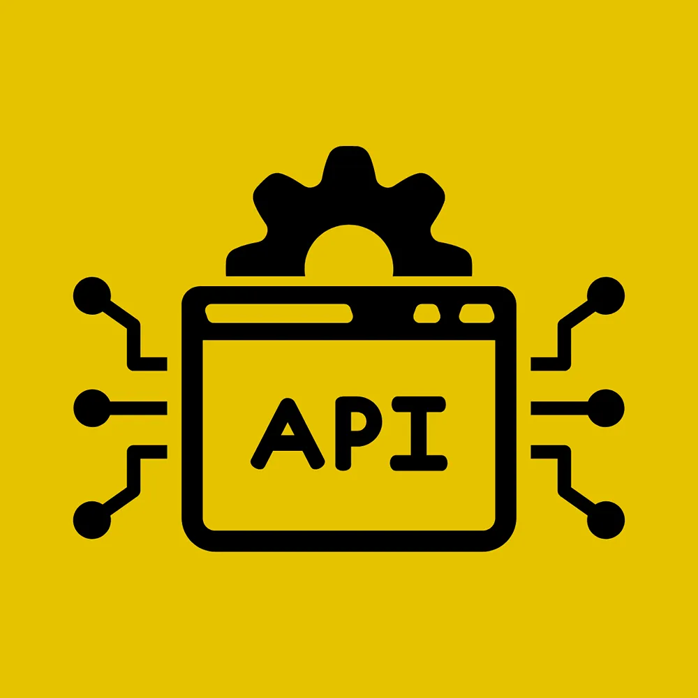 An icon of a browser window with the text "API" inside it.