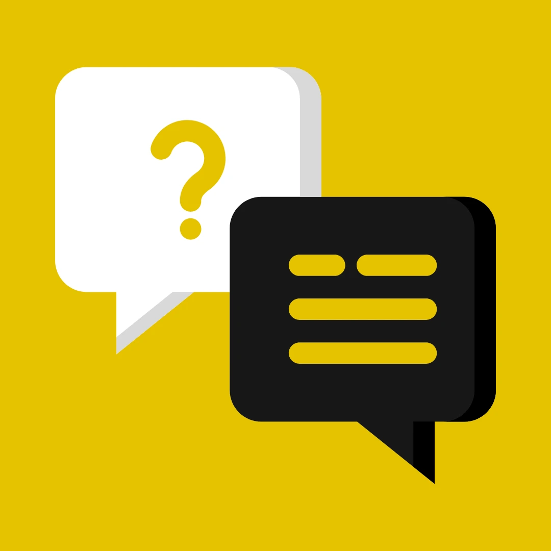 Black and white answer engine optimisation icon with a yellow background