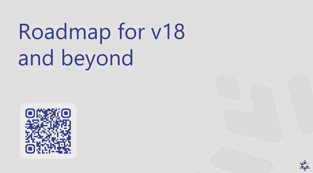 A slide from the Umbraco Winter Keynote 2026. The slide title reads "Roadmap for v18 and beyond"