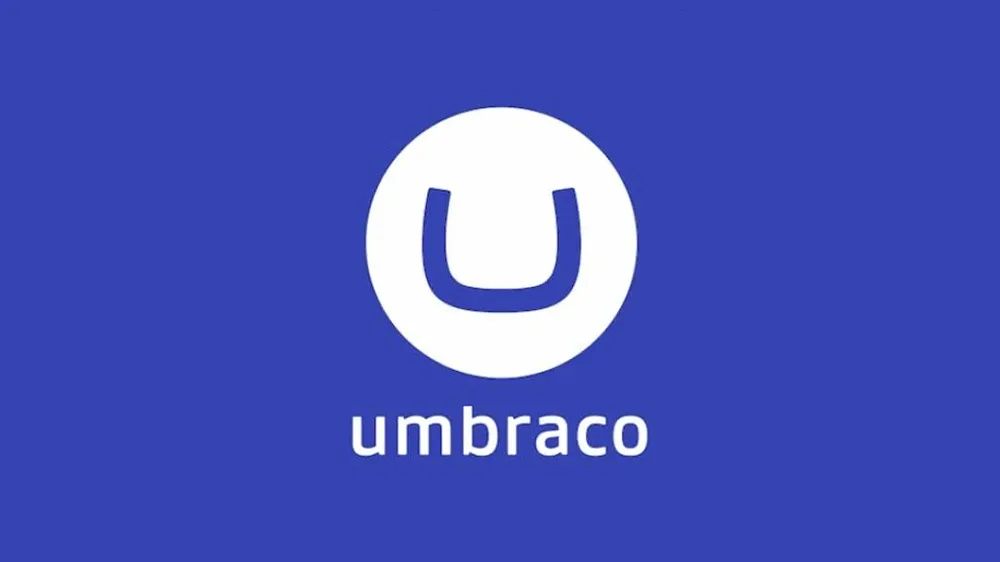 White Umbraco logo on a blue background