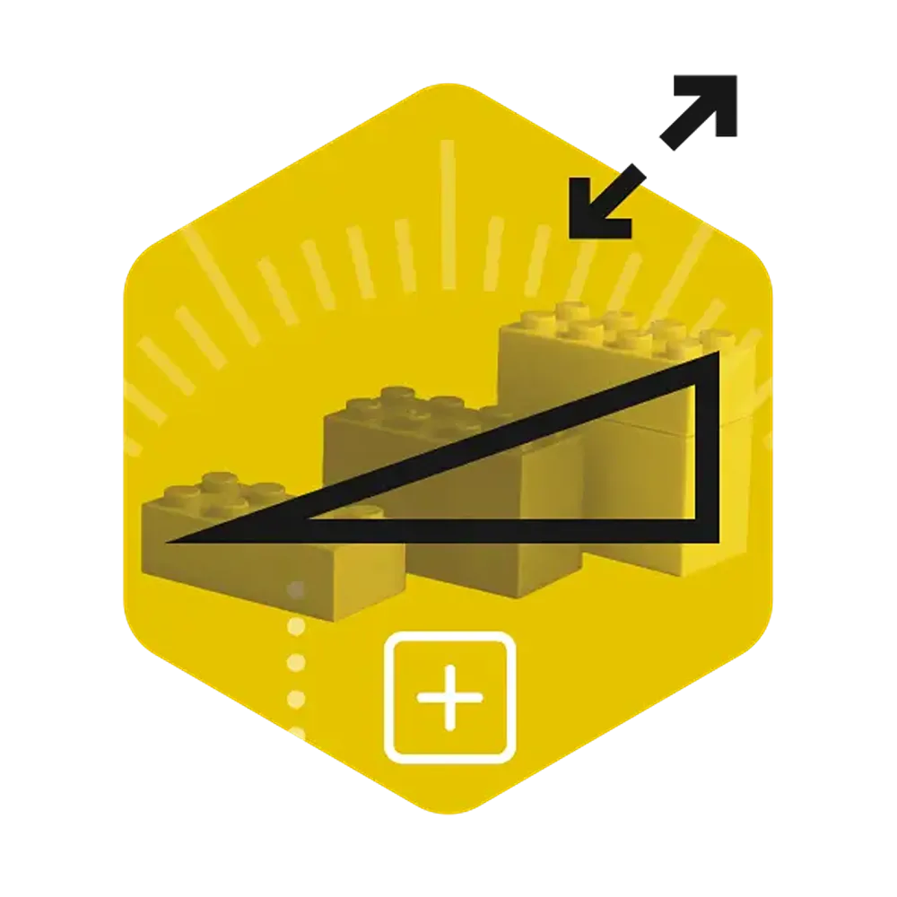 A graphic of building blocks stacking up from left to right on a yellow hexagon background.