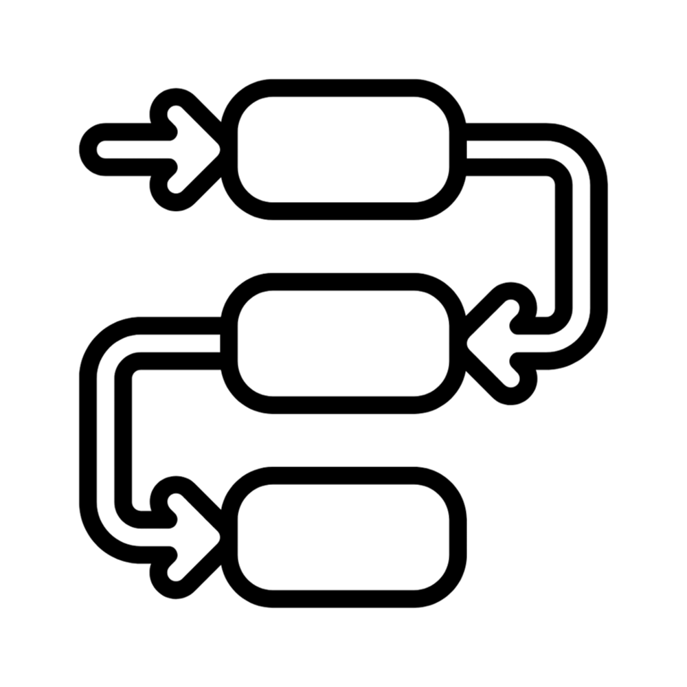 An icon of a workflow with each task dependent on the preceding task