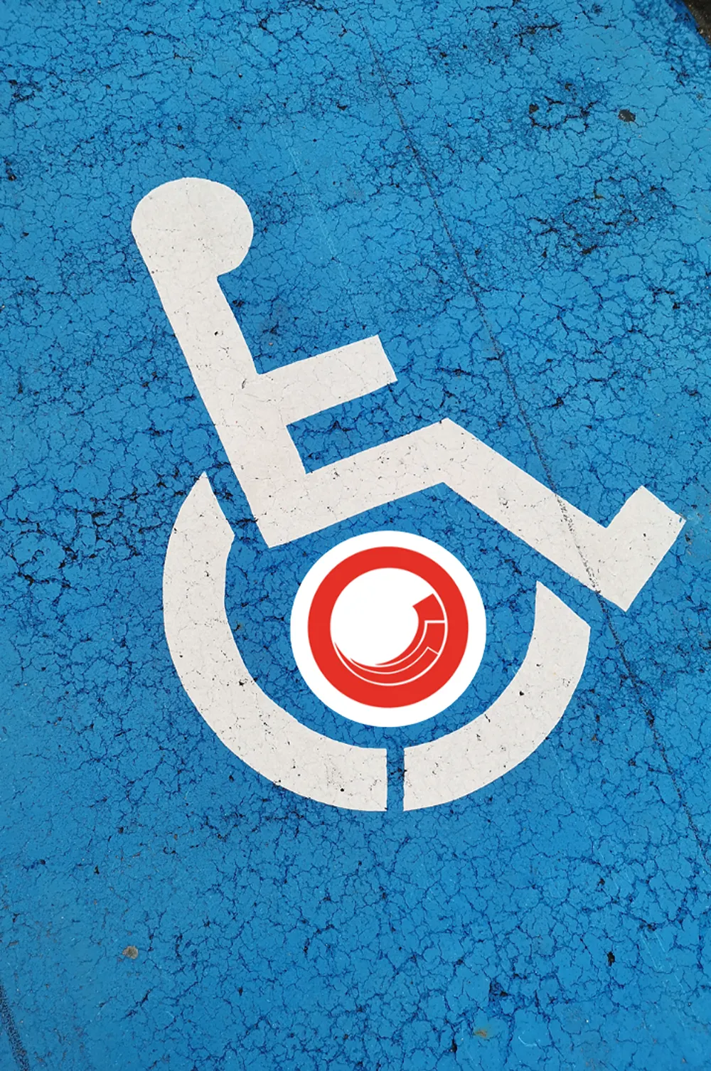 A disabled parking spot, with the Sitecore logo glyph in the middle.