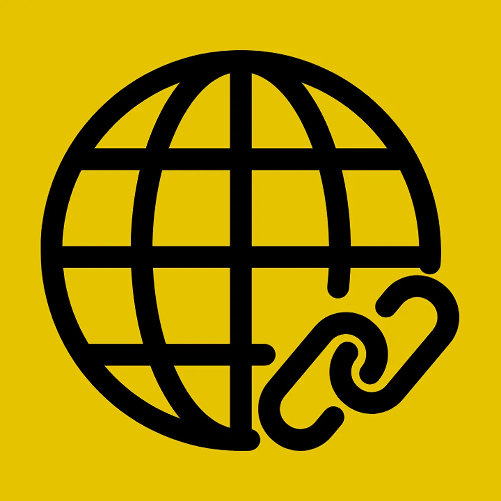An icon of a globe with an additional link icon in the bottom right