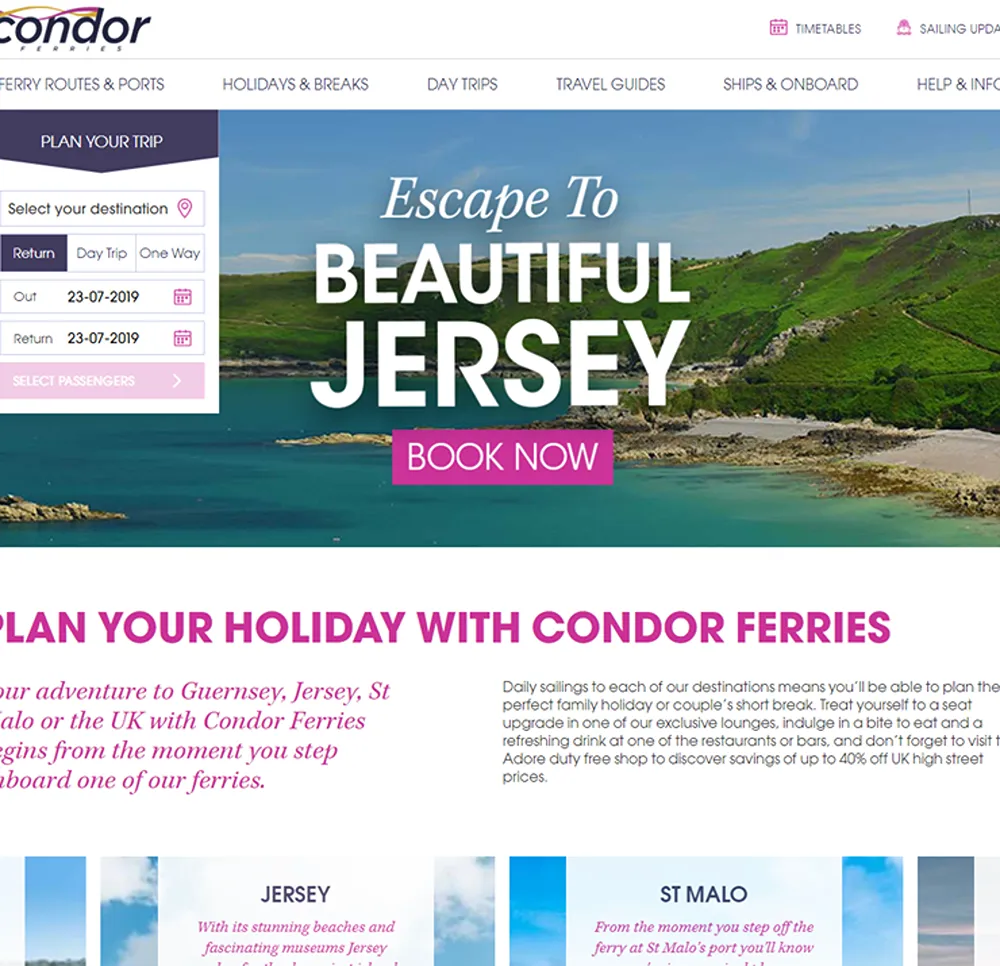 Condor Ferries booking webpage