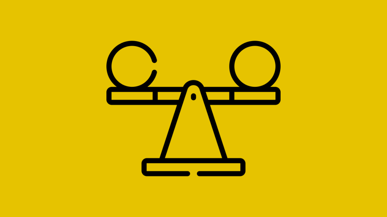 An icon of a seesaw on a yellow background.