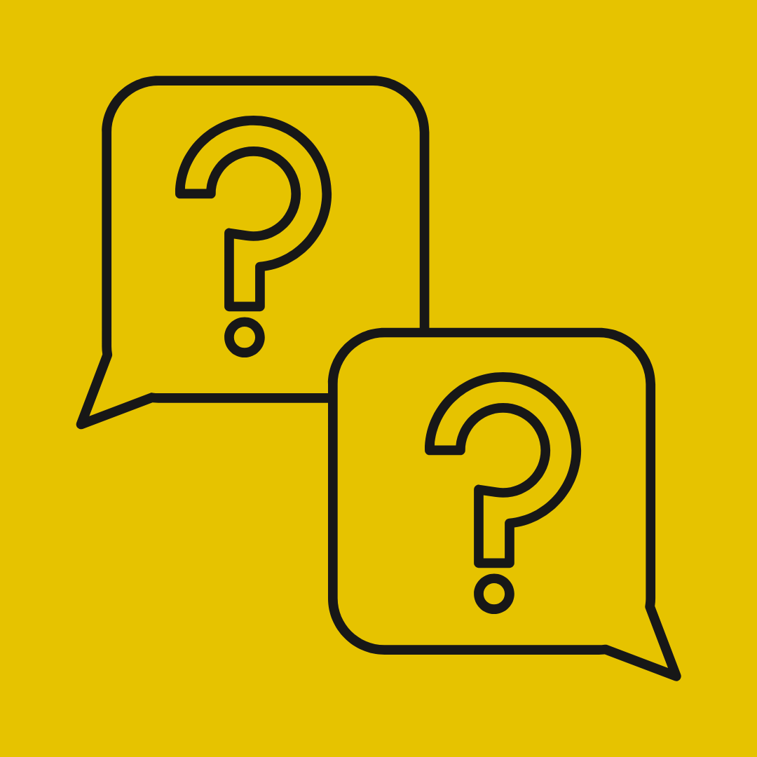 Icon of two speech bubble with question marks inside of them