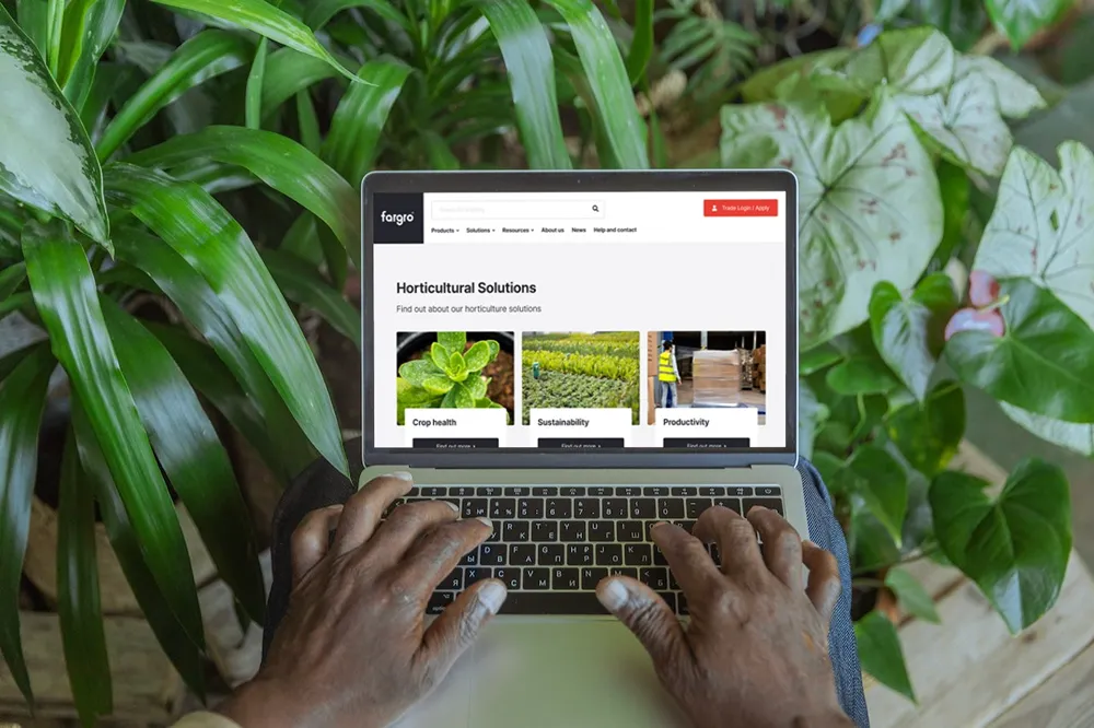Fargro Horticultural Solutions webpage on a laptop