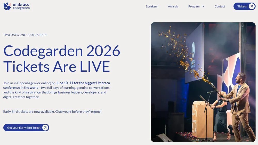 Umbraco Codegarden 2026 website homepage