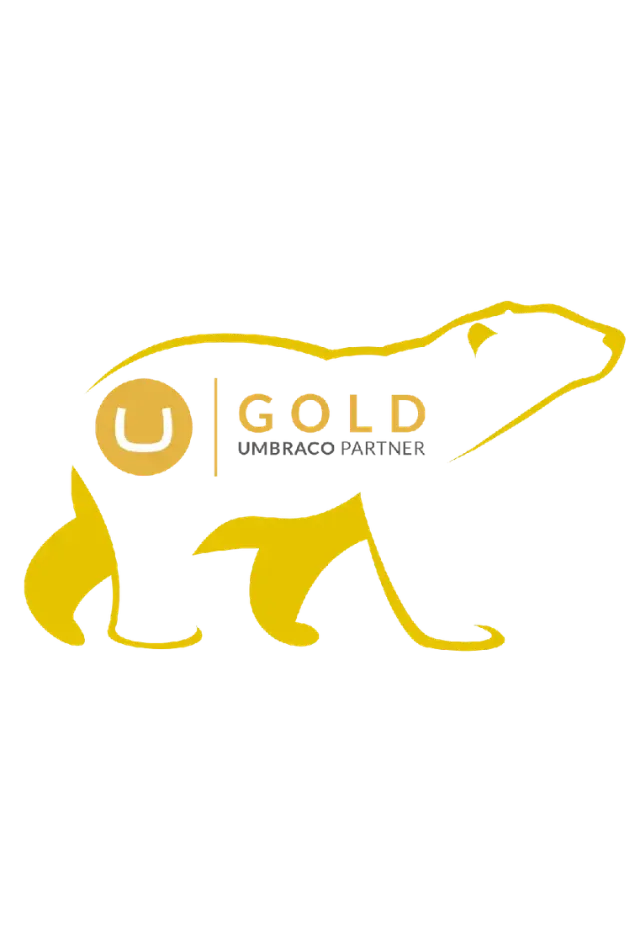Umbraco Gold Partner logo within a yellow Cold Banana polar bear glyph