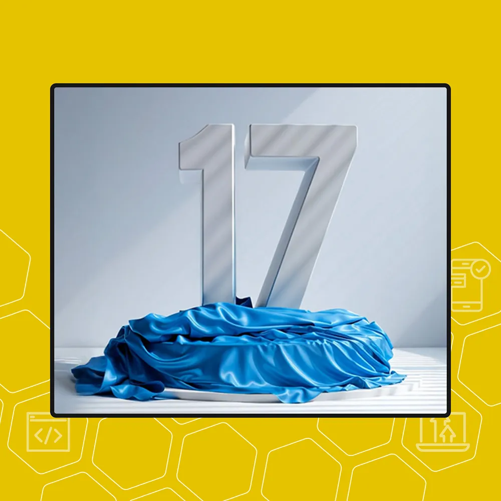 A graphic render of the number 17 on a pedestal with blue cloth wrapped around the bottom of the pedestal.
