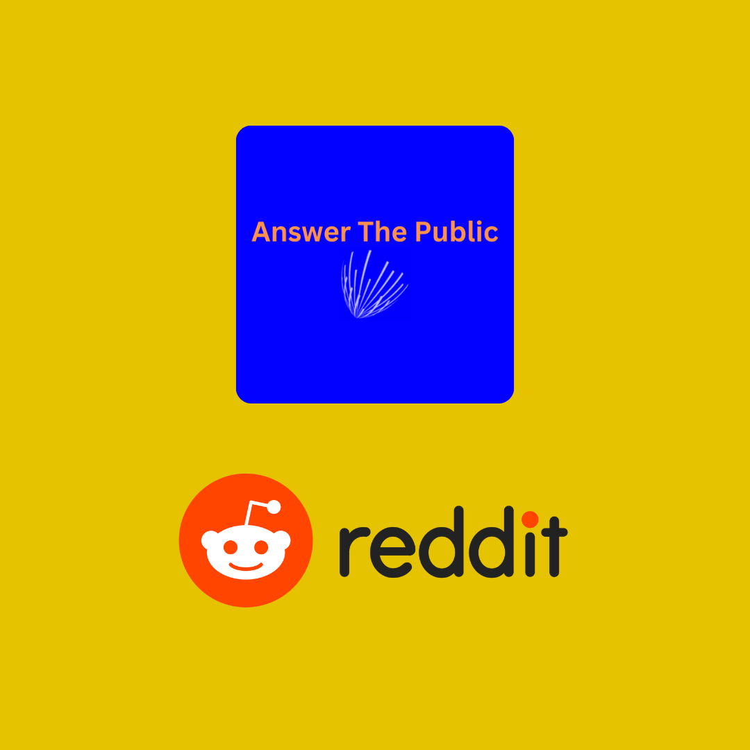 Answer the Public and Reddit logos on a yellow (#e6c300) background