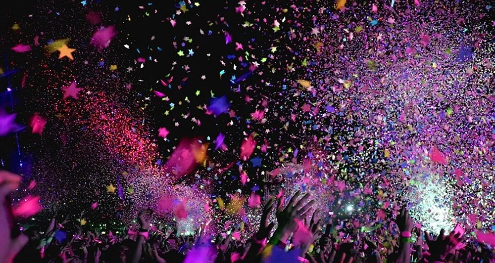 An festival where confetti has filled the air.