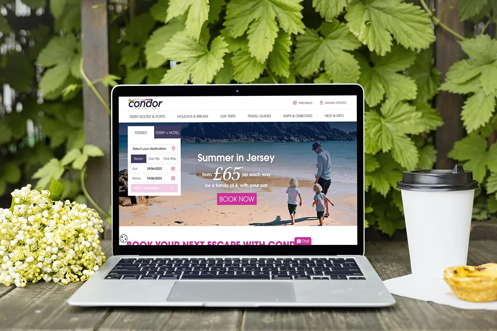 Condor Ferries homepage on a laptop device