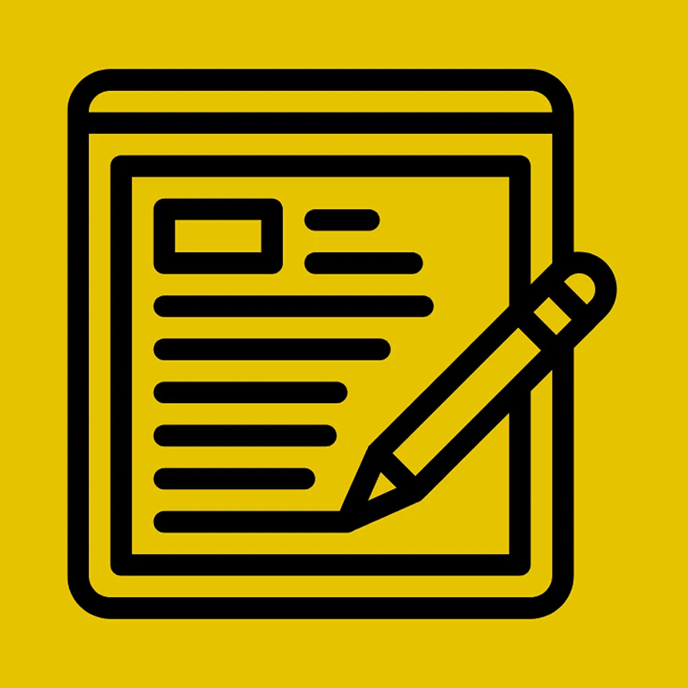 An icon of a pencil and a webpage full of content
