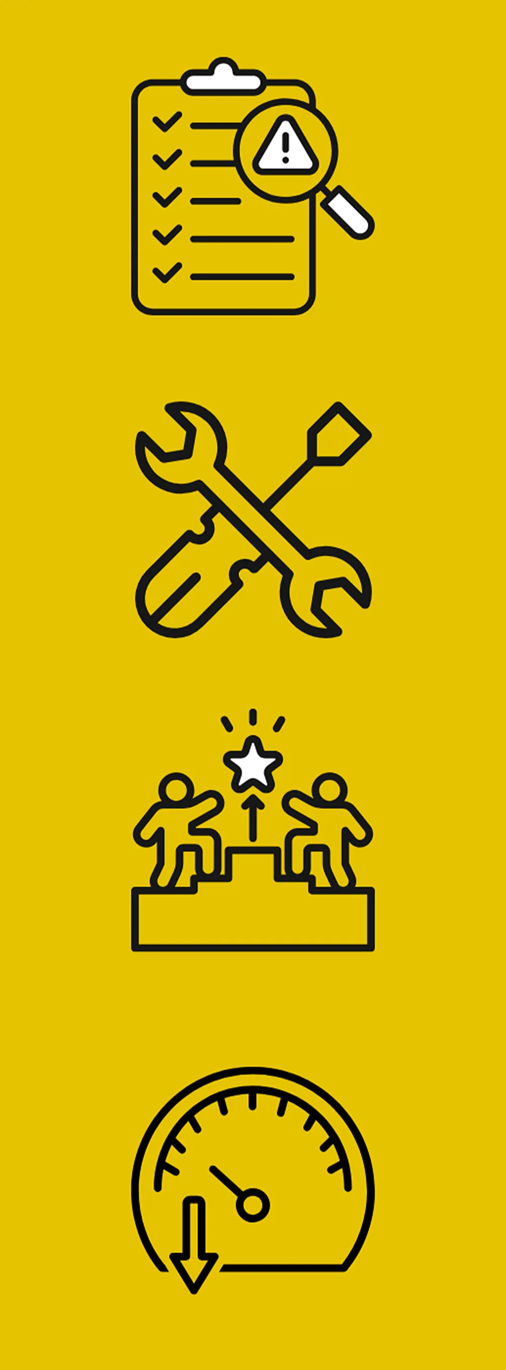 Icons representing the implications of not upgrading an Umbraco version