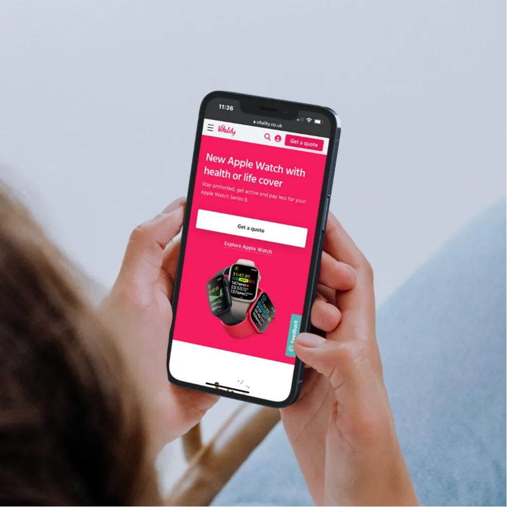 Vitality website open on a smartphone.