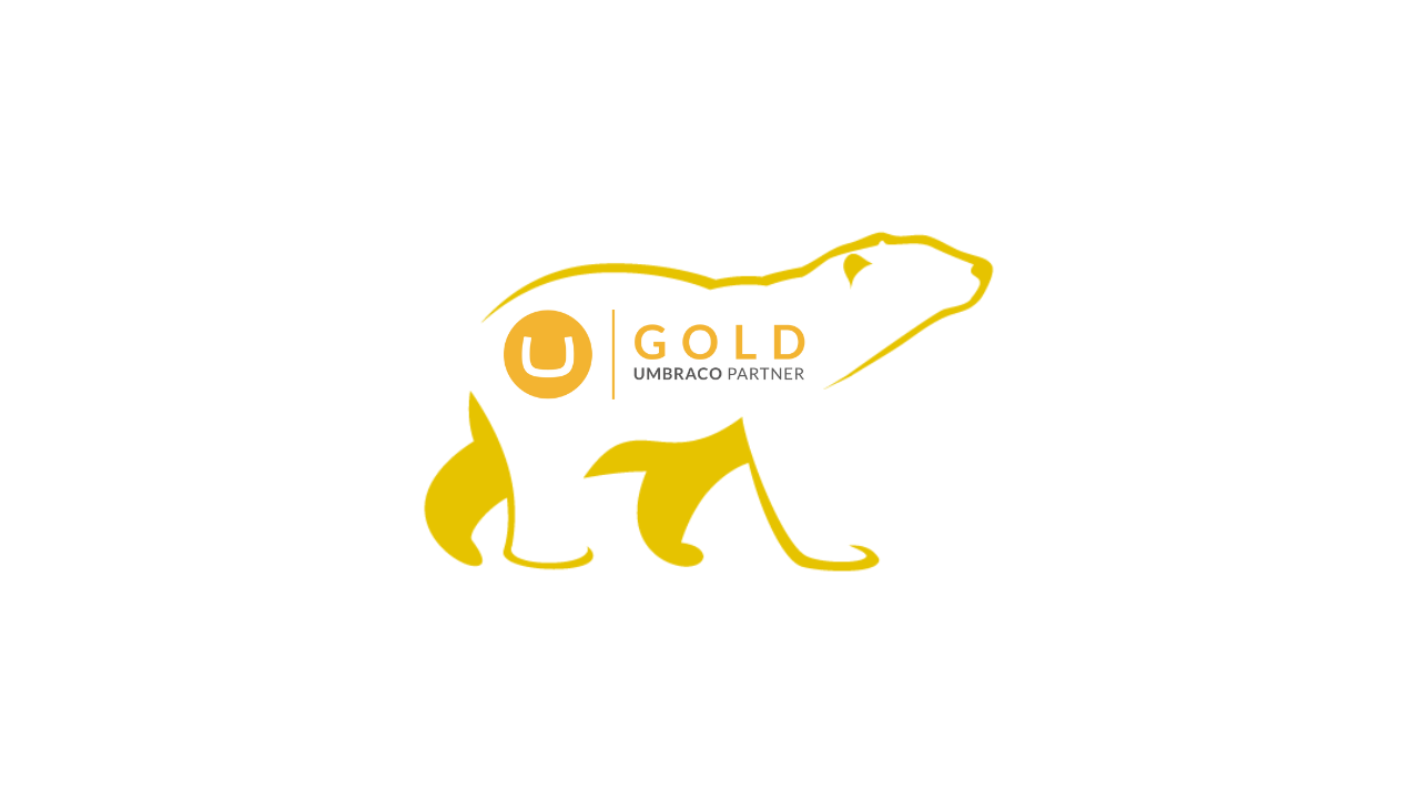 A yellow Cold Banana polar bear glyph with the Umbraco Gold Partner logo within it.