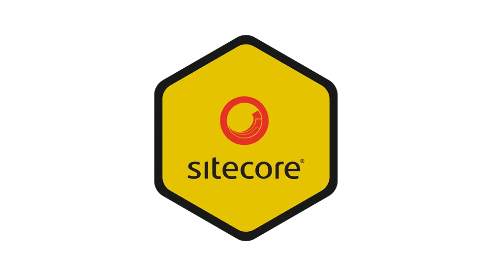 Sitecore Logo in a yellow hexagon with a black border