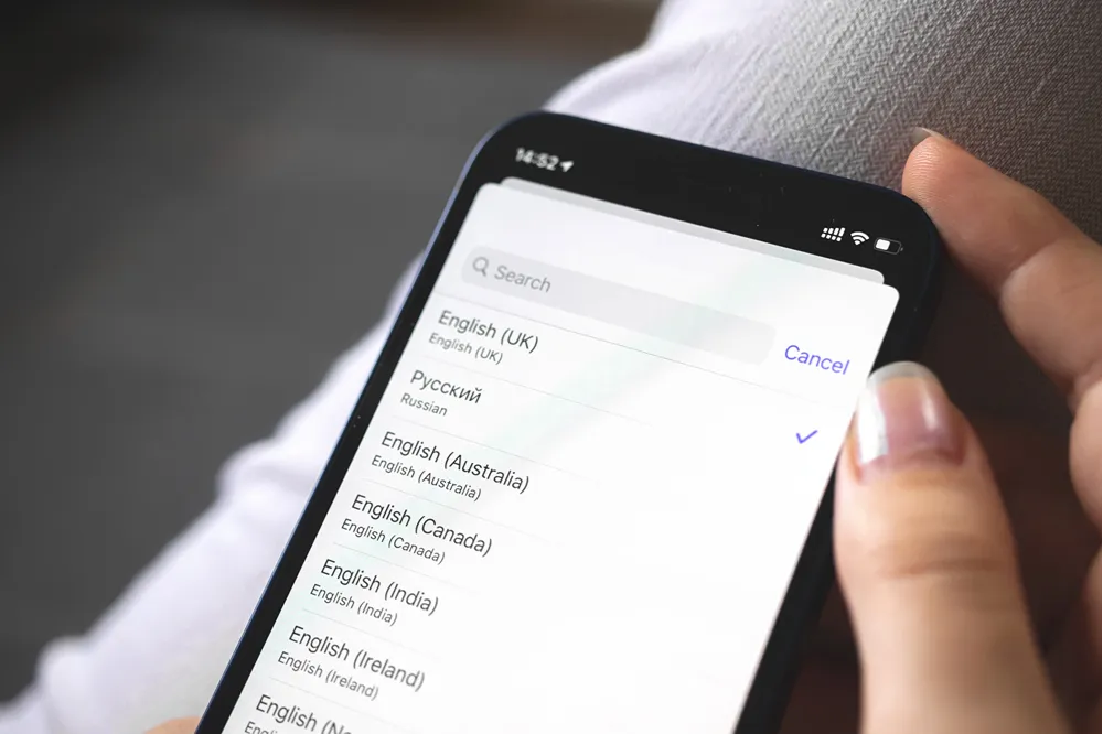 Language selection in an app on a smartphone.
