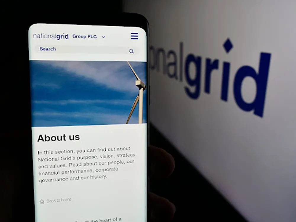 National Grid "About Us" webpage open on a smartphone device