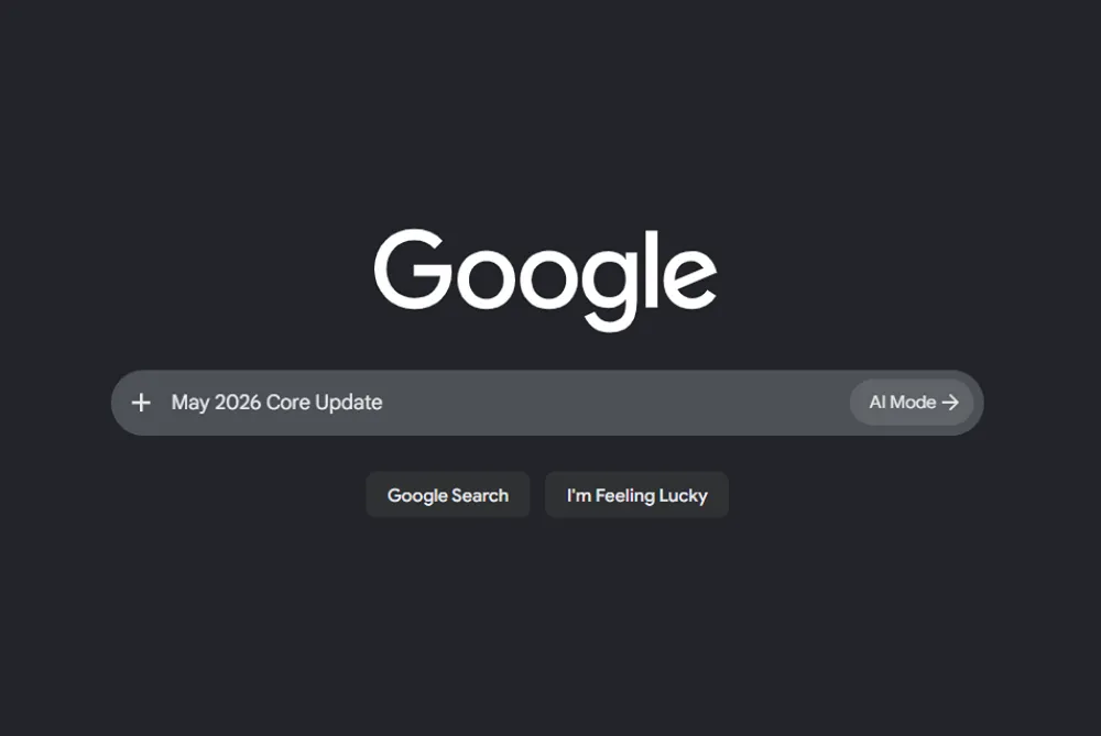 A screenshot of the Google search bar with "May 2026 Core Update' written inside of it.