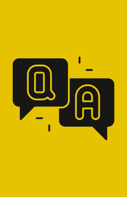 Icon of two speech bubbles, with the letters Q and A inside of them