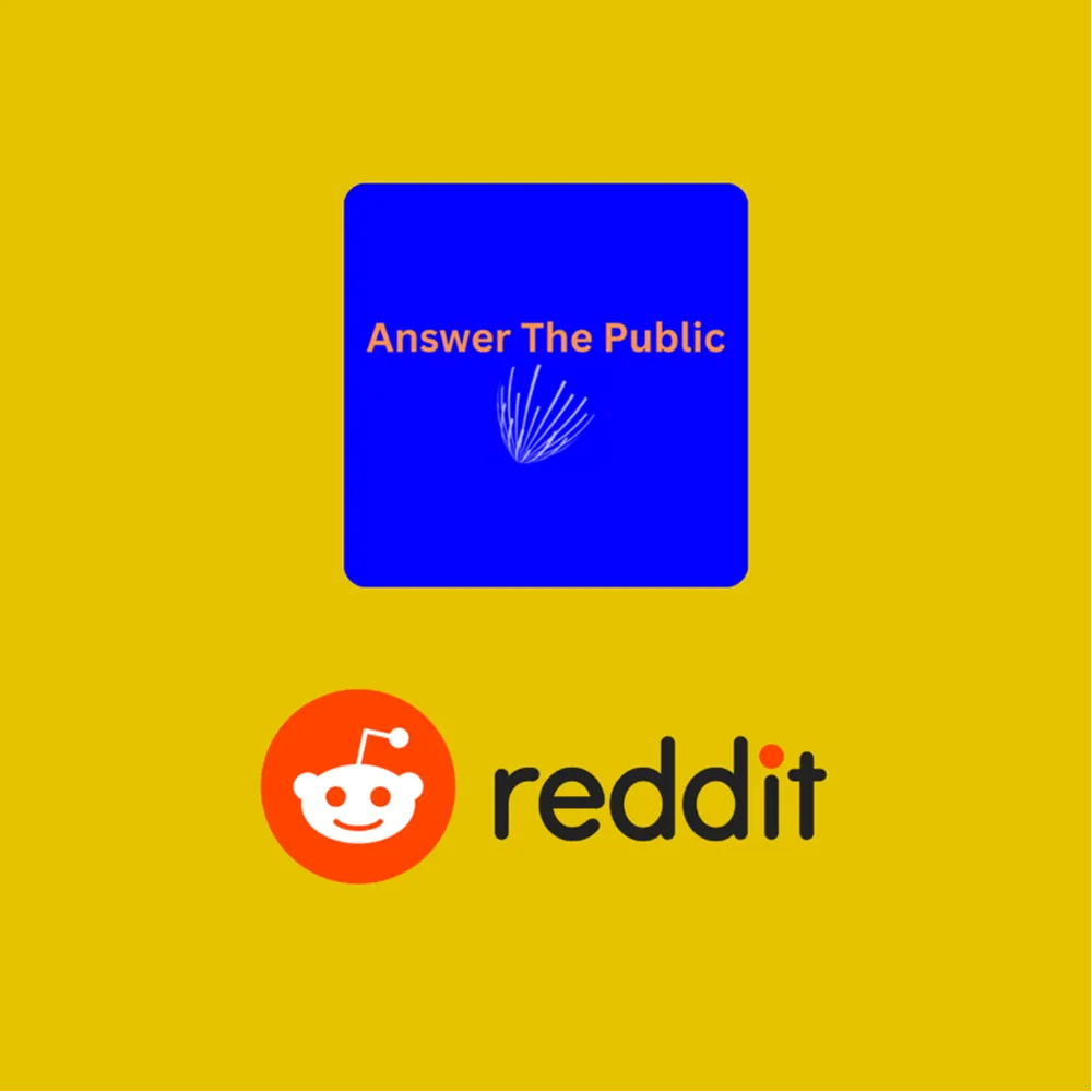 Answer the Public and Reddit logos on a yellow (#e6c300) background