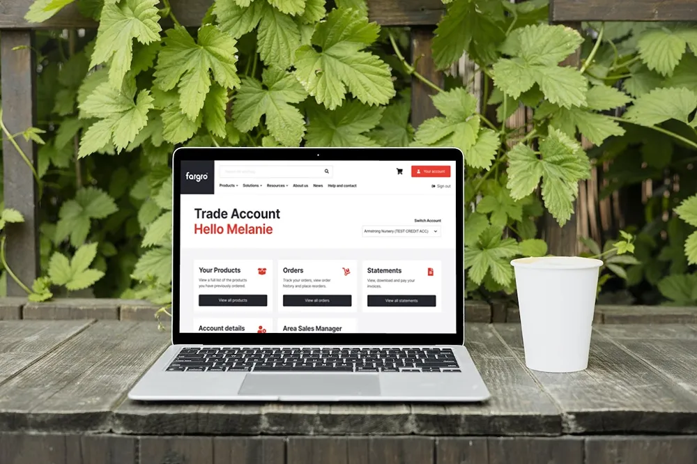 Fargro Trade Account webpage on a laptop