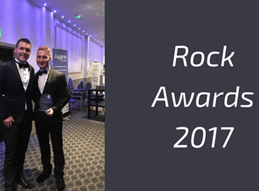A photo of Cold Banana founder and CEO Luke Fribbens with Ollie Storey at the 2017 Rock Awards