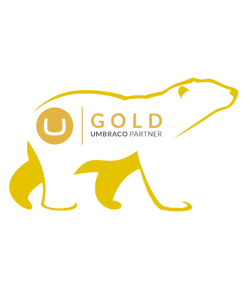 Umbraco Gold Partner logo inside the Cold Banana polar bear glyph.