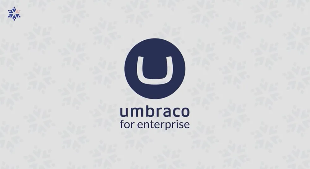 A slide from the Umbraco Winter Keynote 2026. In the middle is the Umbraco glyph, and underneath this is the text "Umbraco for enterprise"