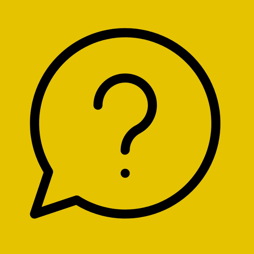 Black question mark icon on a yellow background