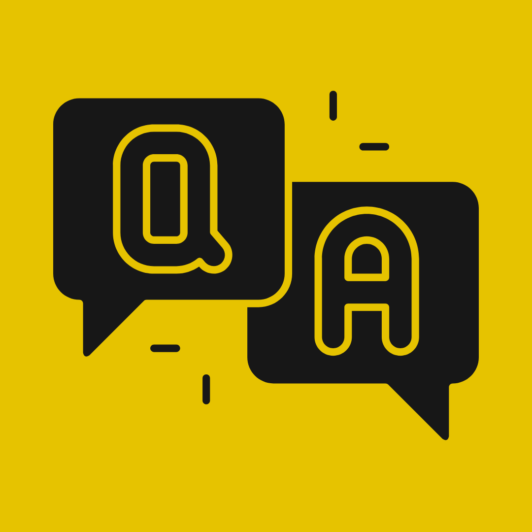 Icon of two speech bubbles, with the letters Q and A inside of them